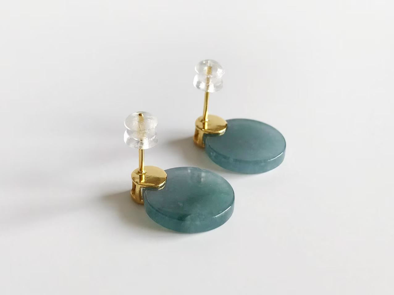 Serenity Jade Disc Studs - gold plated
