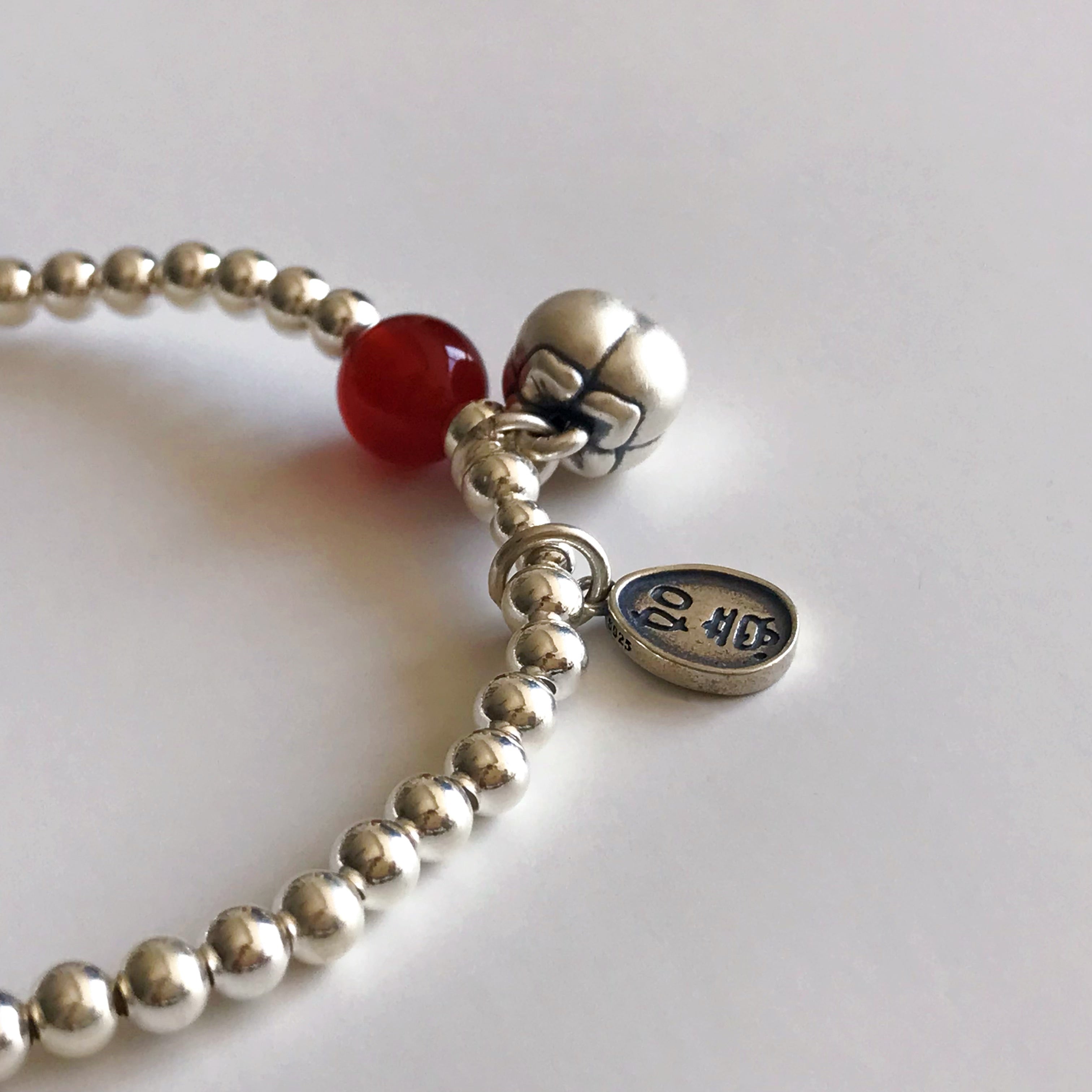 Red Agate & Silver Charm Bracelet
