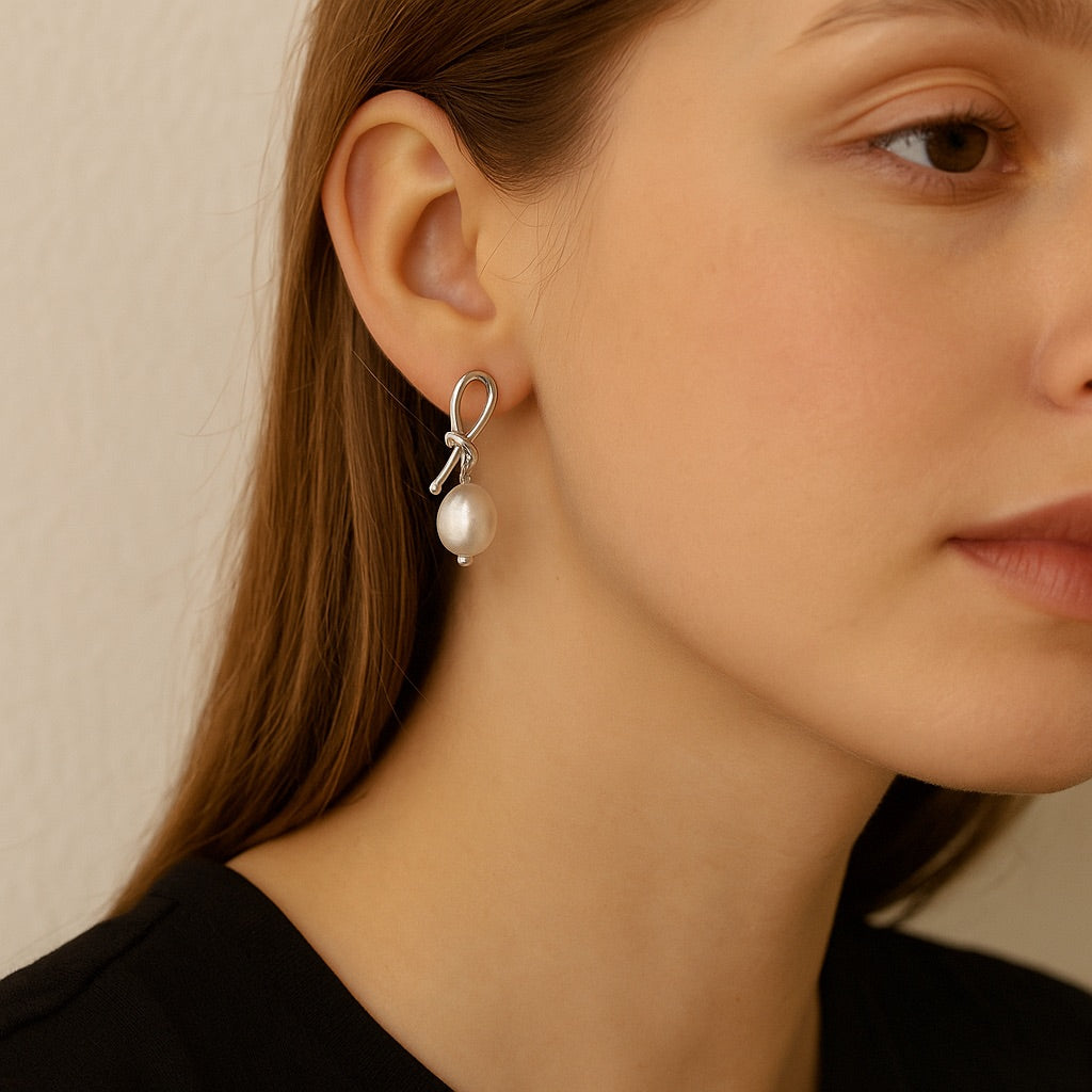 Knot & Pearl Drop Earrings