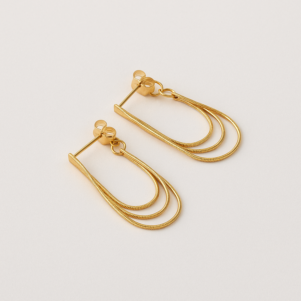 S925 Gold Plated Triple Snake Chain Earrings|Layered Fluid Shine