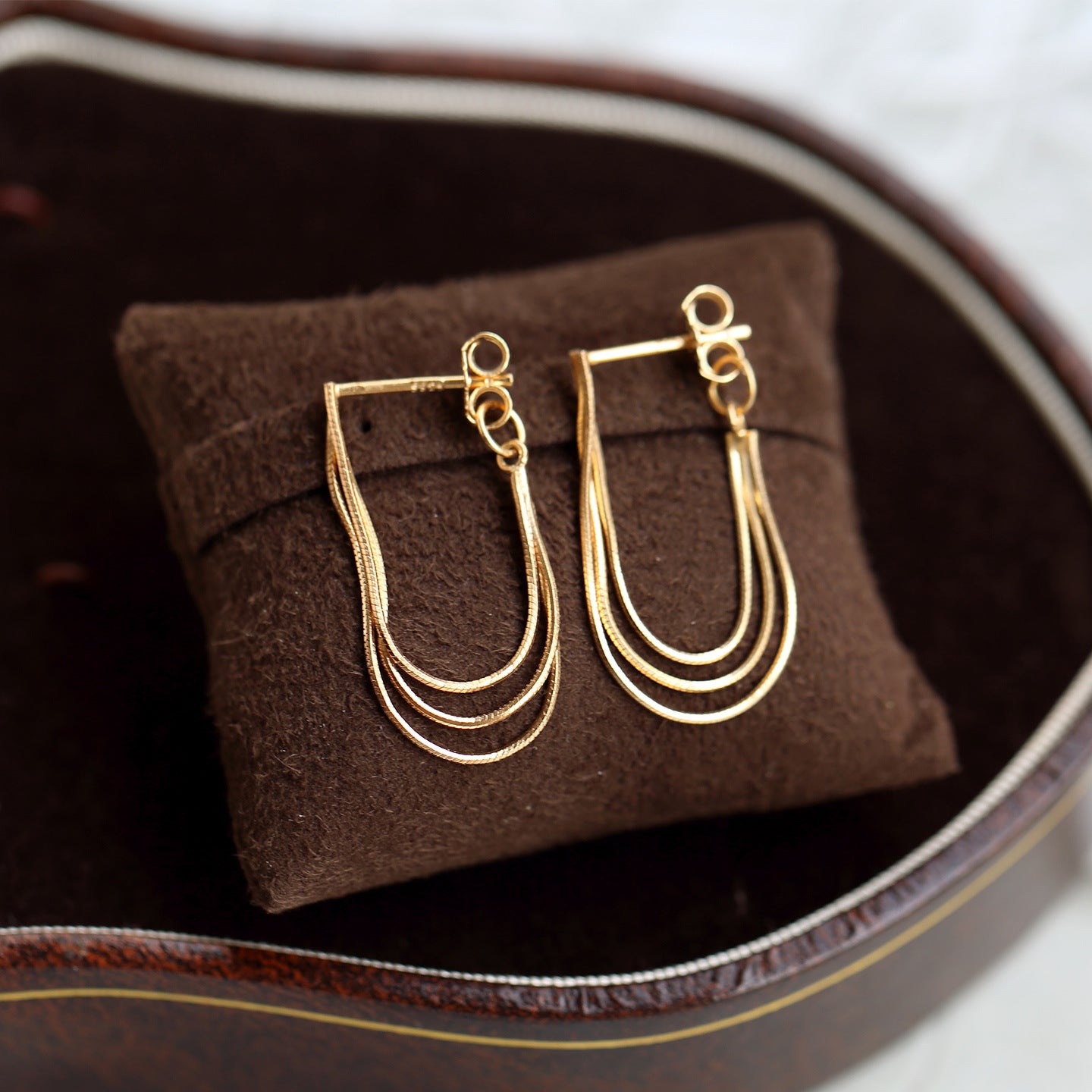 S925 Gold Plated Triple Snake Chain Earrings|Layered Fluid Shine