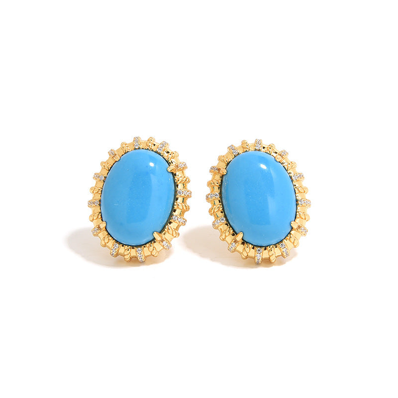 Oval Turquoise Statement Earrings