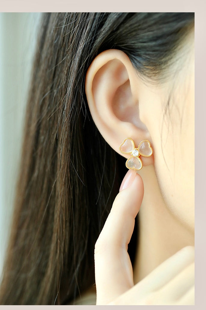 Silver Citrine Clover Stud Earrings