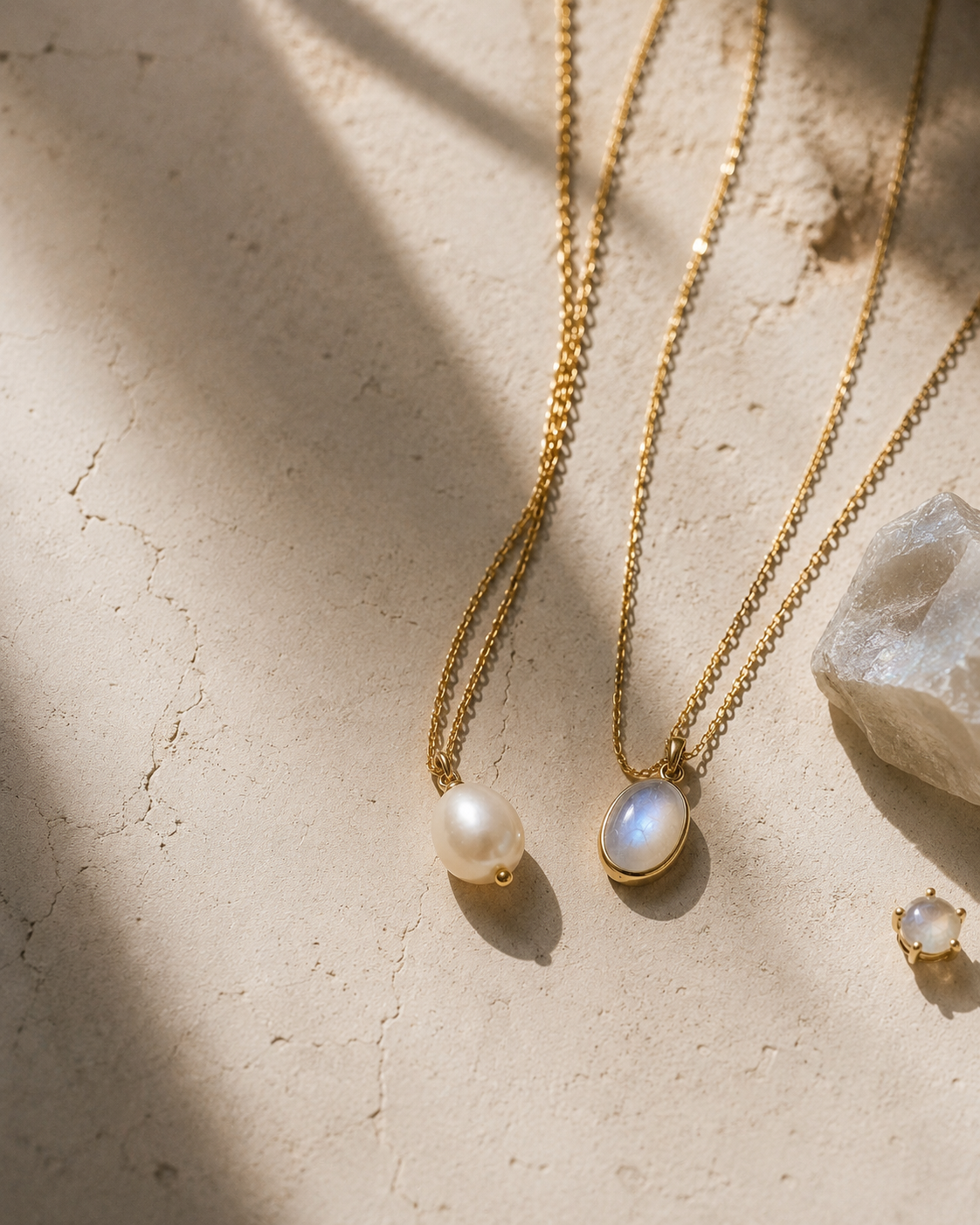 fresh pearl pendant necklace and moonstone necklace