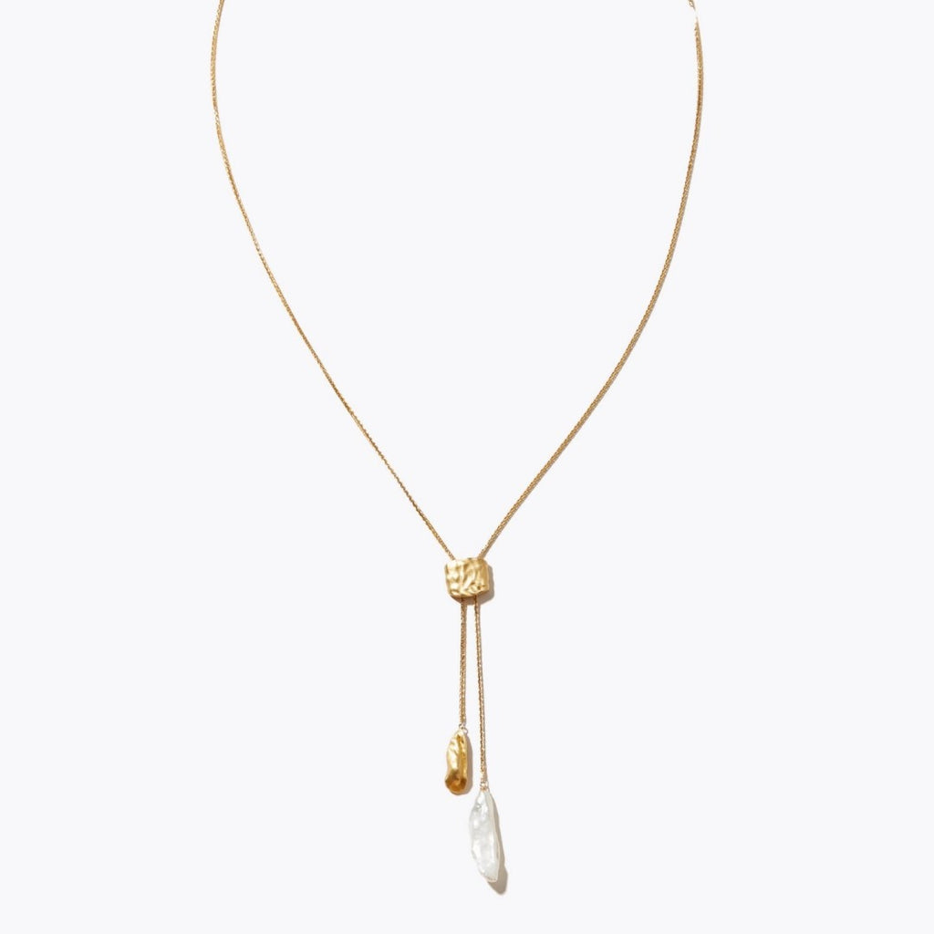 18K Gold Plated Adjustable Pearl Pendant Necklace – Minimal French Luxe Style