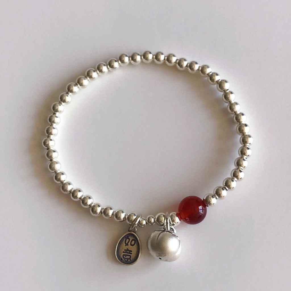 Red Agate & Silver Charm Bracelet