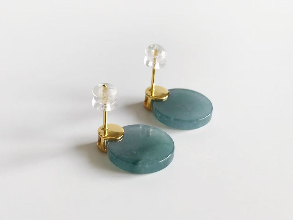 Serenity Jade Disc Studs - gold plated