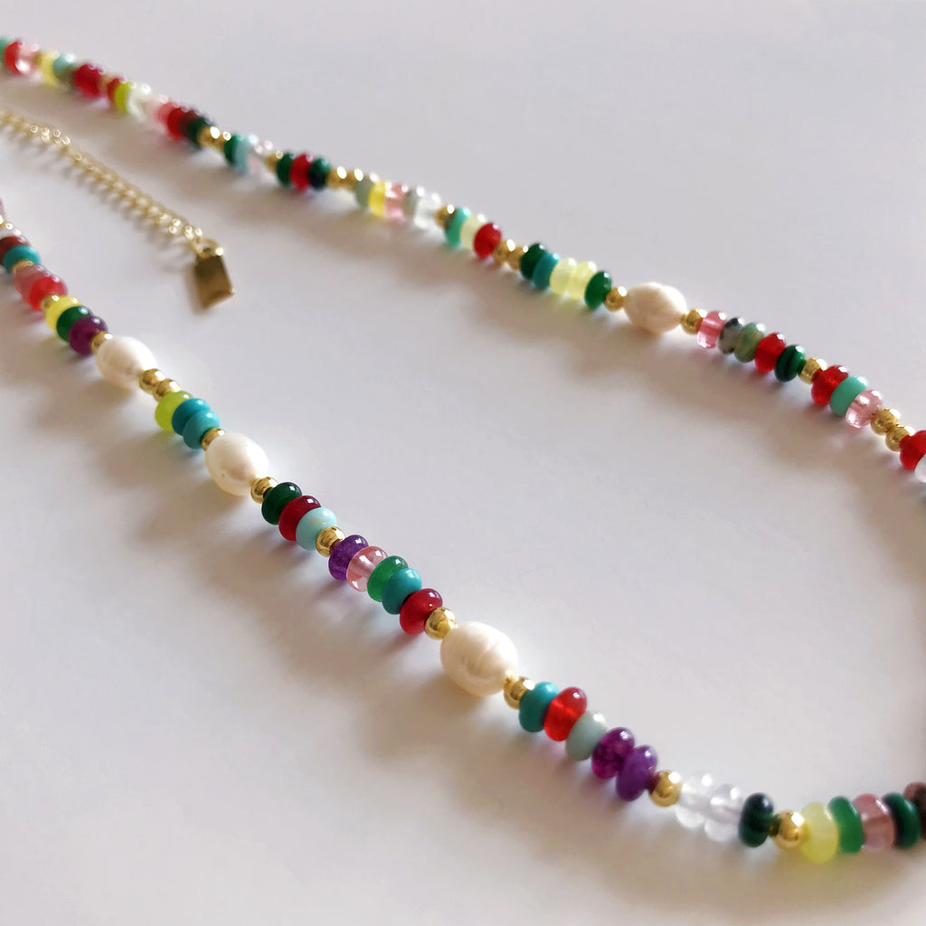 Multicolor Natural Gemstone & Freshwater Pearl Necklace