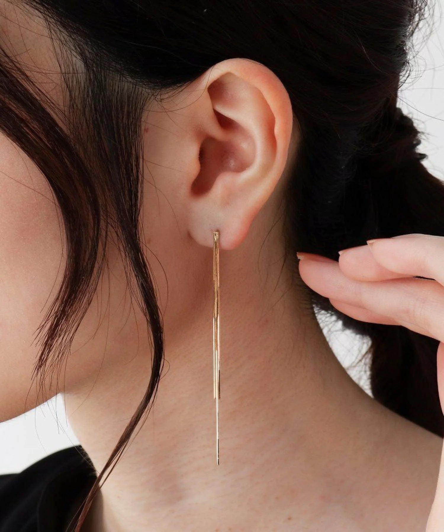 Minimalist Triple Snake Chain Tassel Earrings -