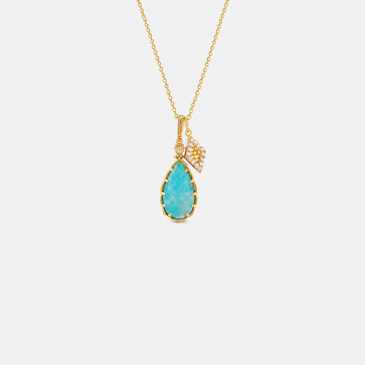 Amazonite Teardrop Vintage Pendant in Gold Plated Silver