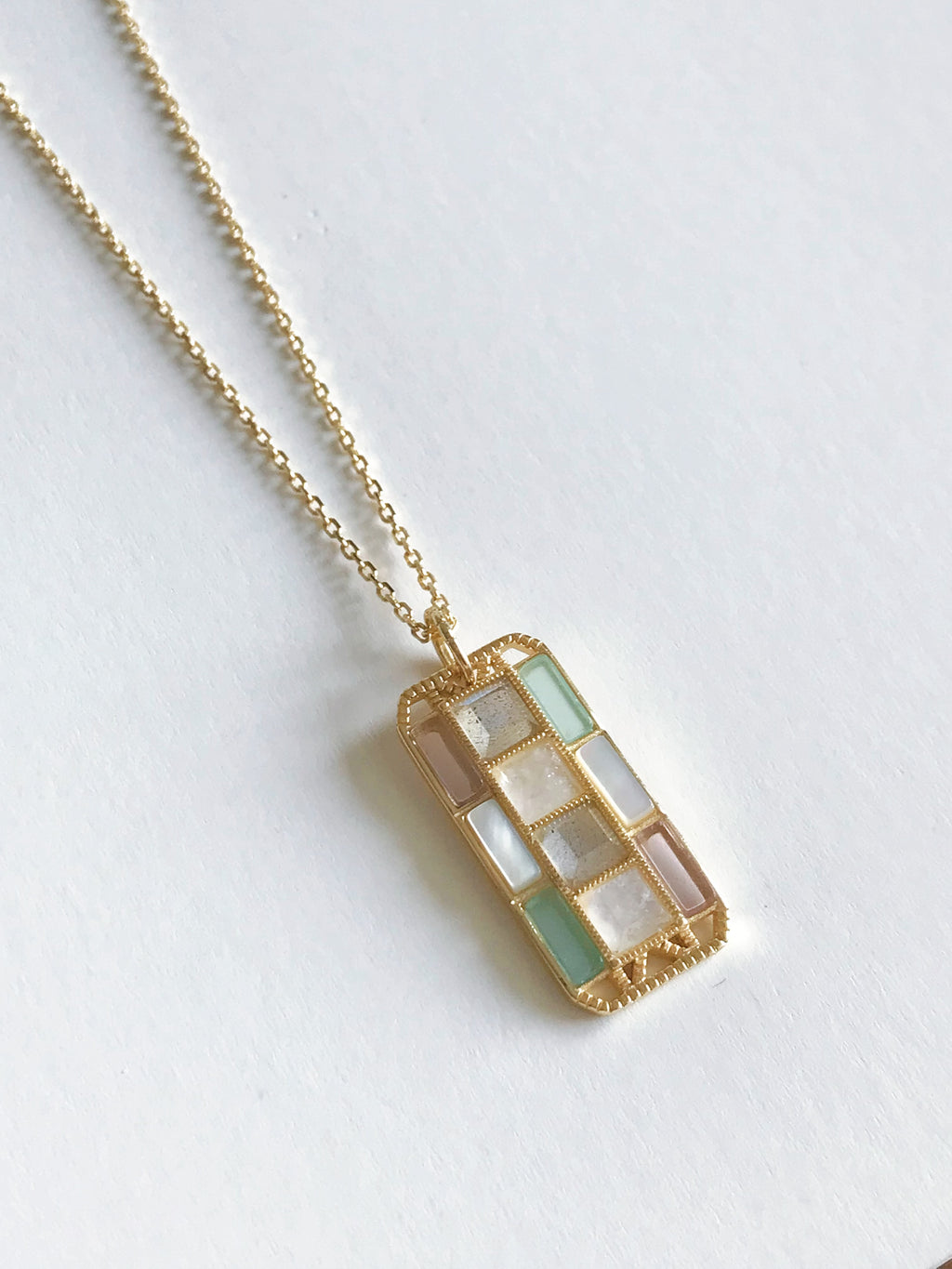 Amethyst, Labradorite & Moonstone Mosaic Pendant