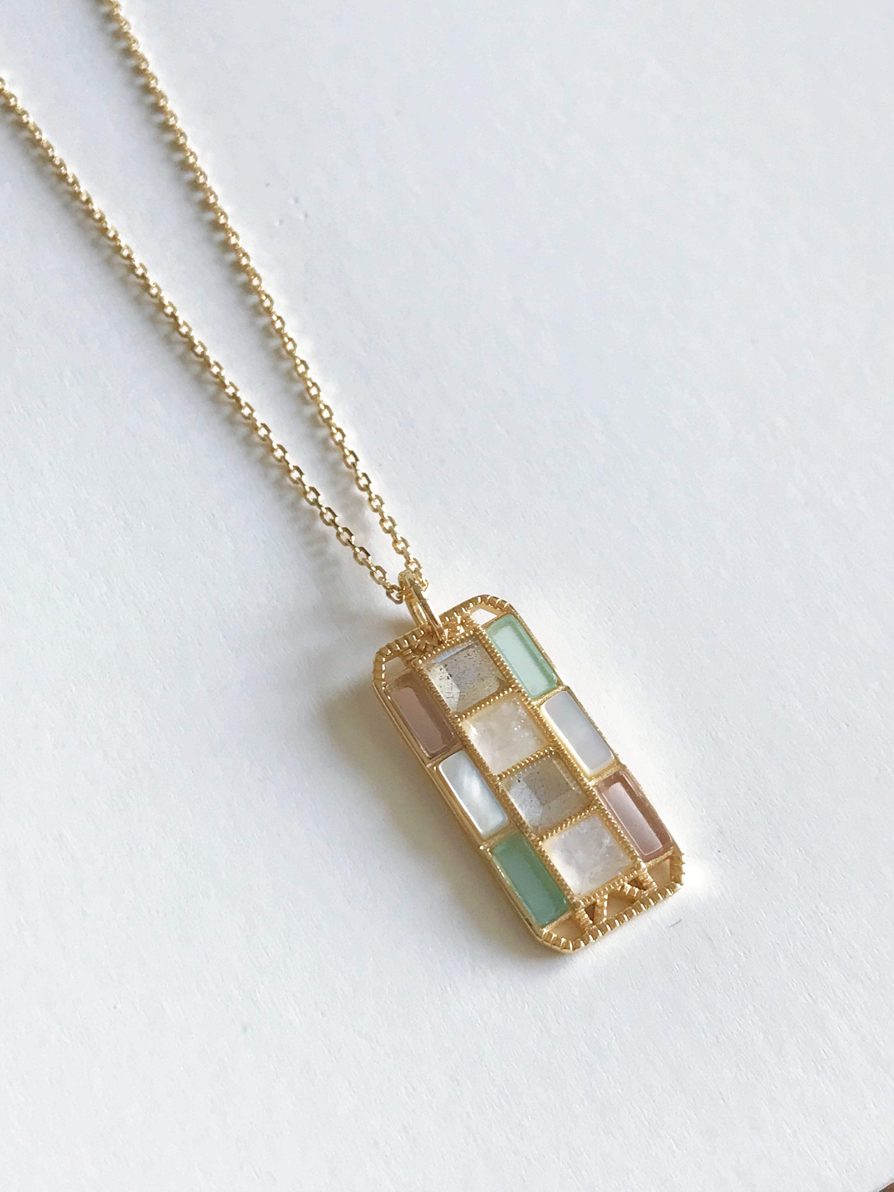 Amethyst, Labradorite & Moonstone Mosaic Pendant