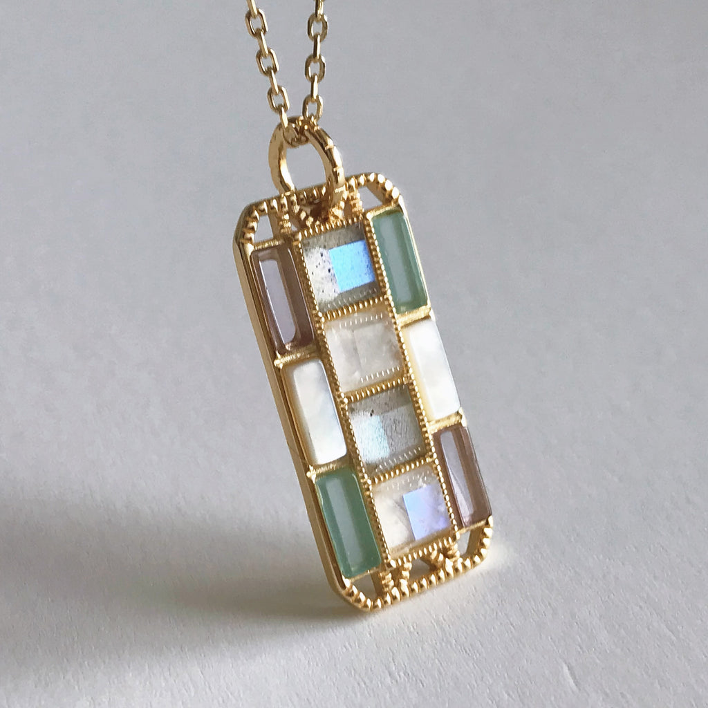 Amethyst, Labradorite & Moonstone Mosaic Pendant