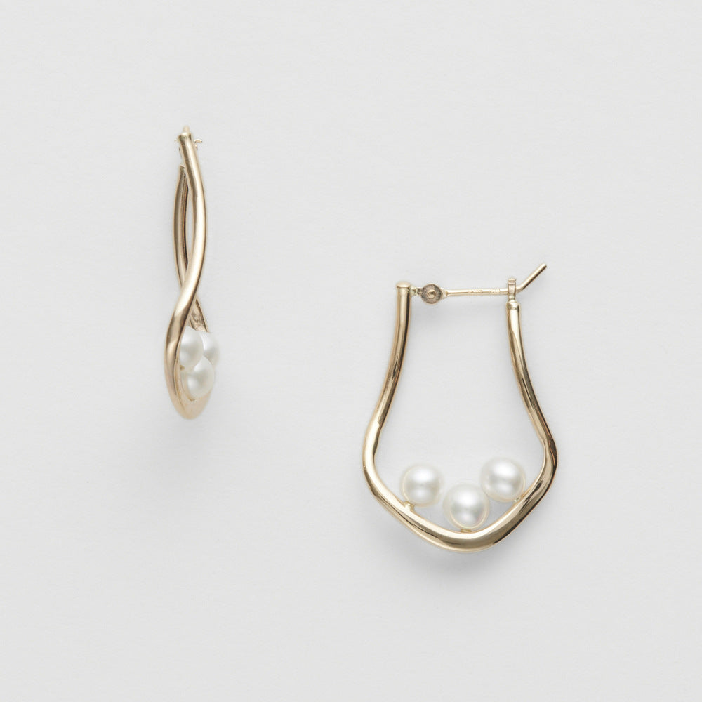 Asymmetric Twist Line Freshwater Pearl Earrings