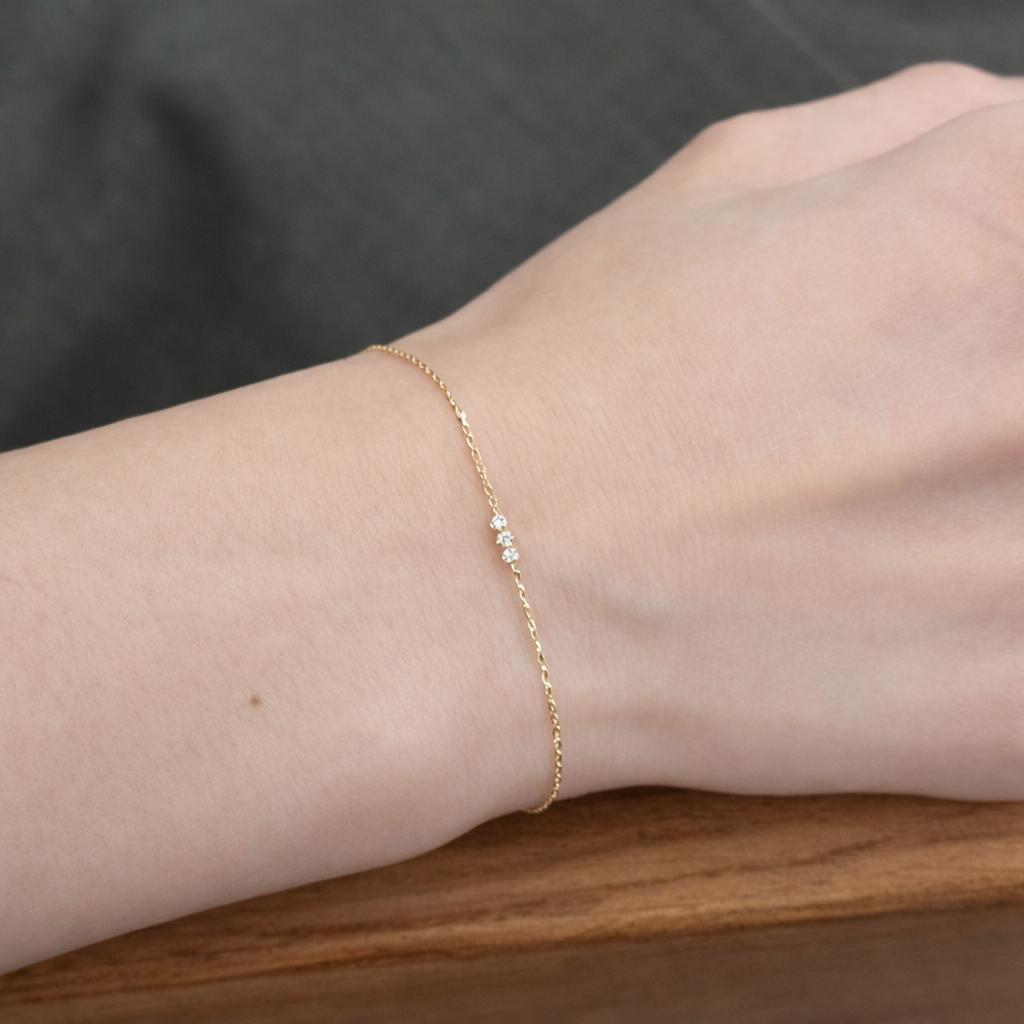 Dainty Triple Moissanite Bracelet | 925 Sterling Silver with 14K Gold Plating