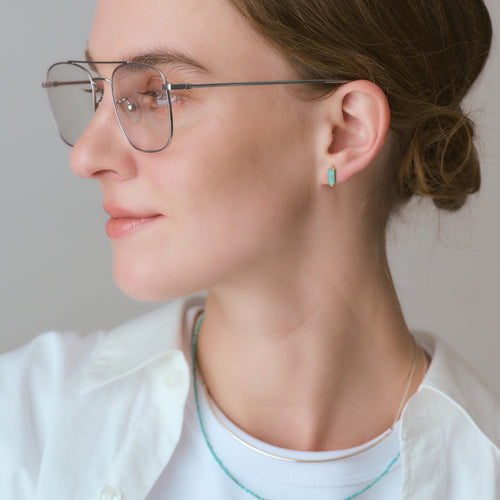 Double Stone Hexagon Stud Earrings