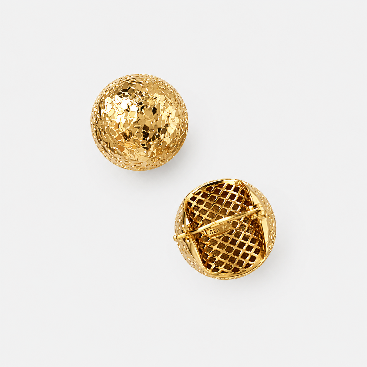 Faceted Gold Dome Stud Earrings