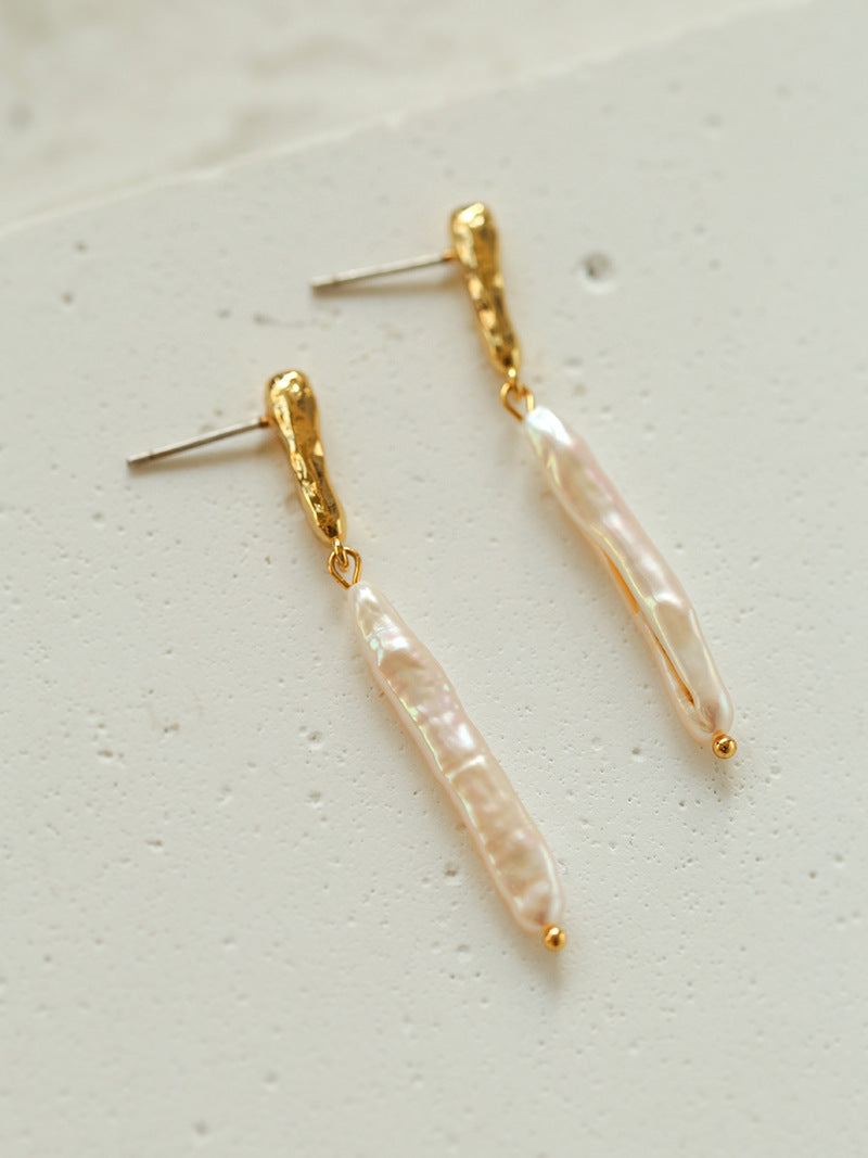 Gold-Plated Baroque Stick Pearl Earrings