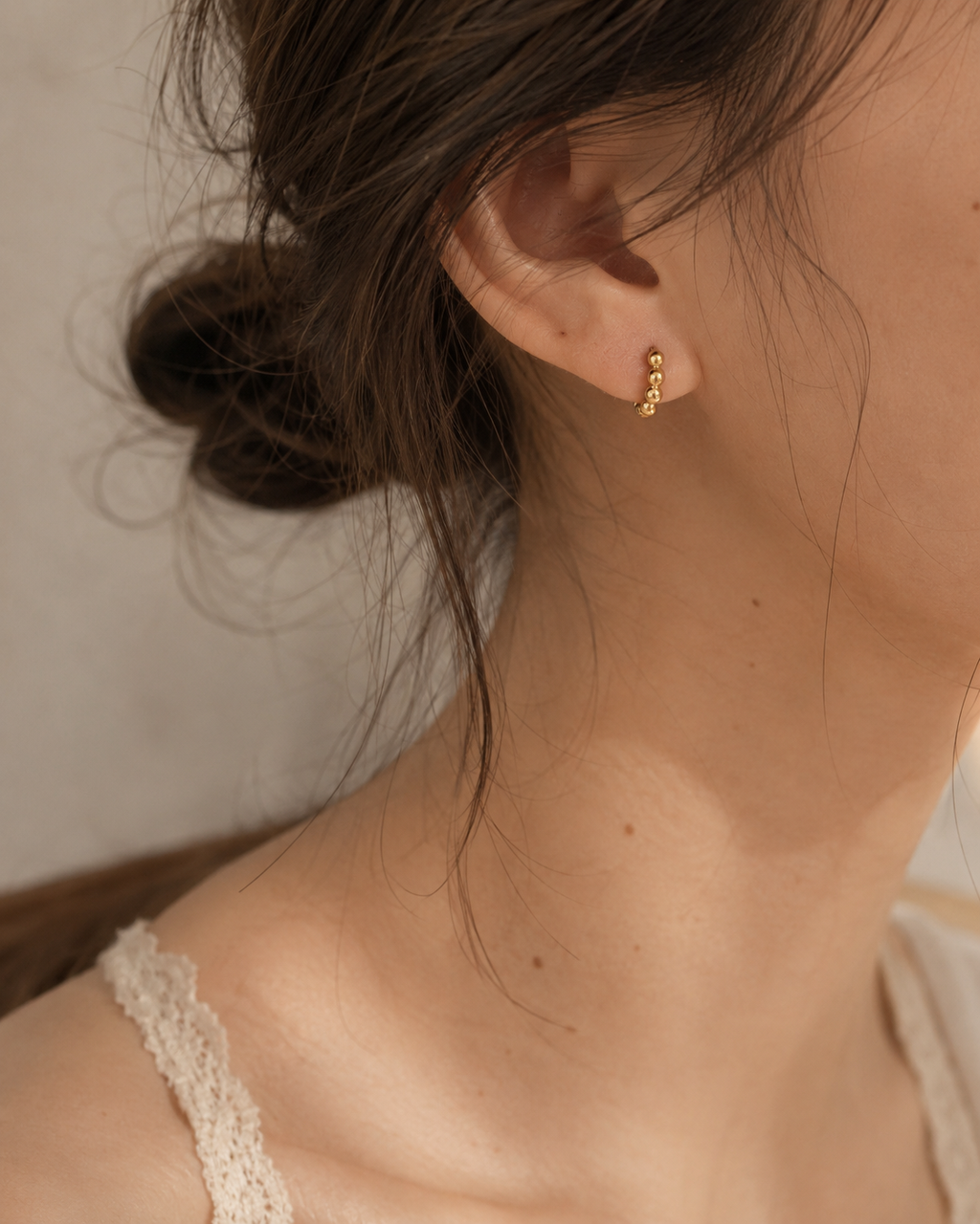Gold Beaded Huggie Hoop Earrings
