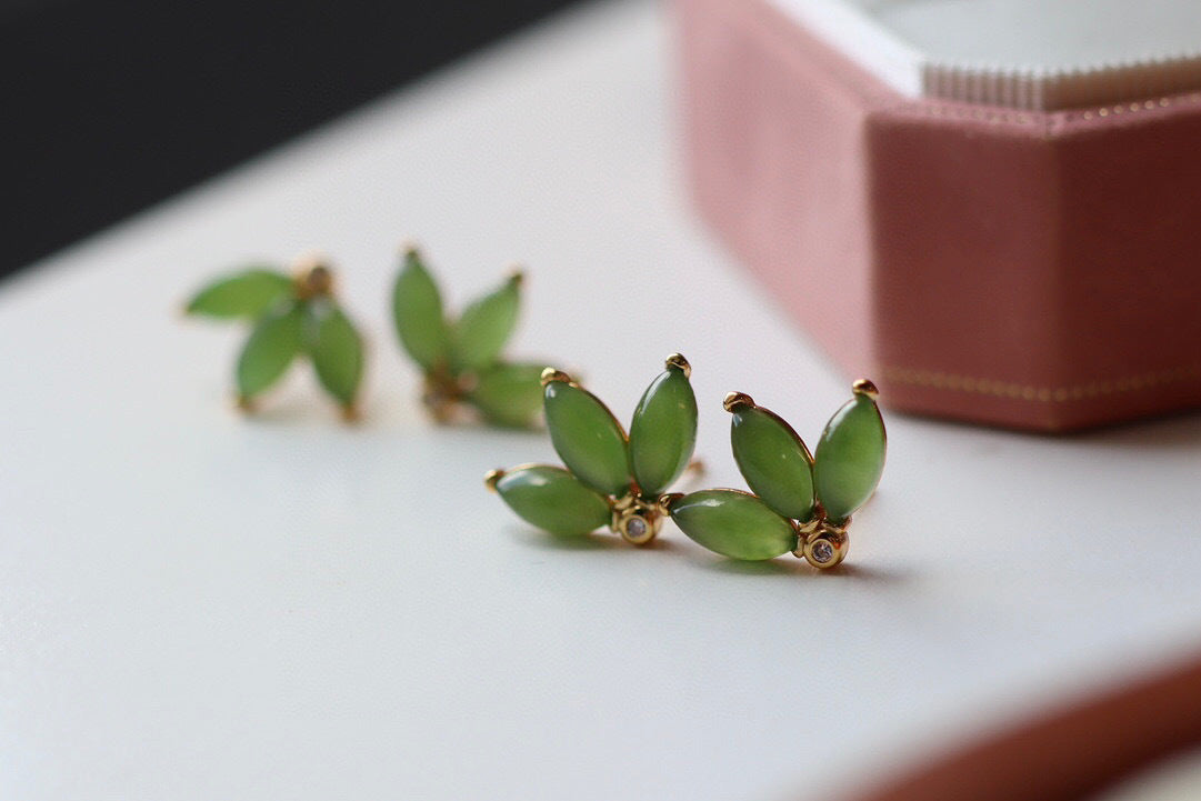 Green Jasper Clover Stud Earrings