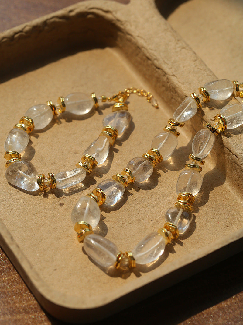 Irregular White Crystal Bead Bracelet | 18K Gold-Plated