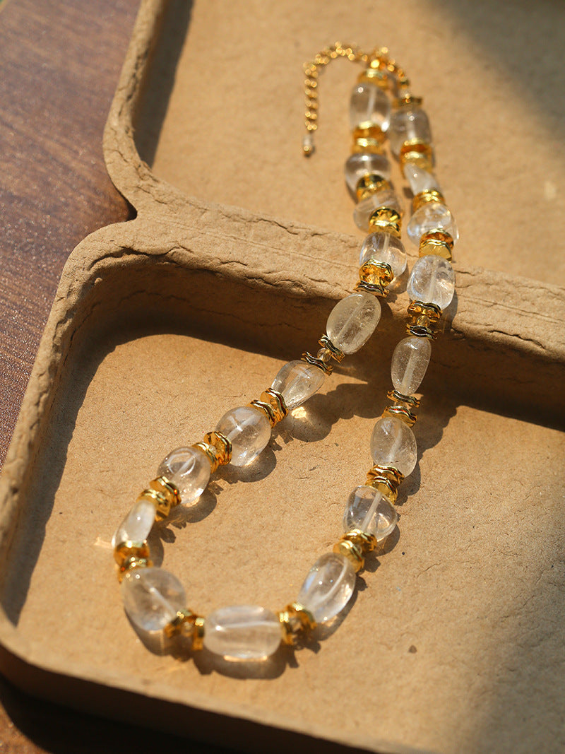 Irregular White Crystal Bead Necklace | 18K Gold-Plated
