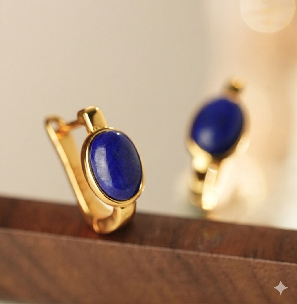 Lapis Lazuli Gold Hoop Earrings