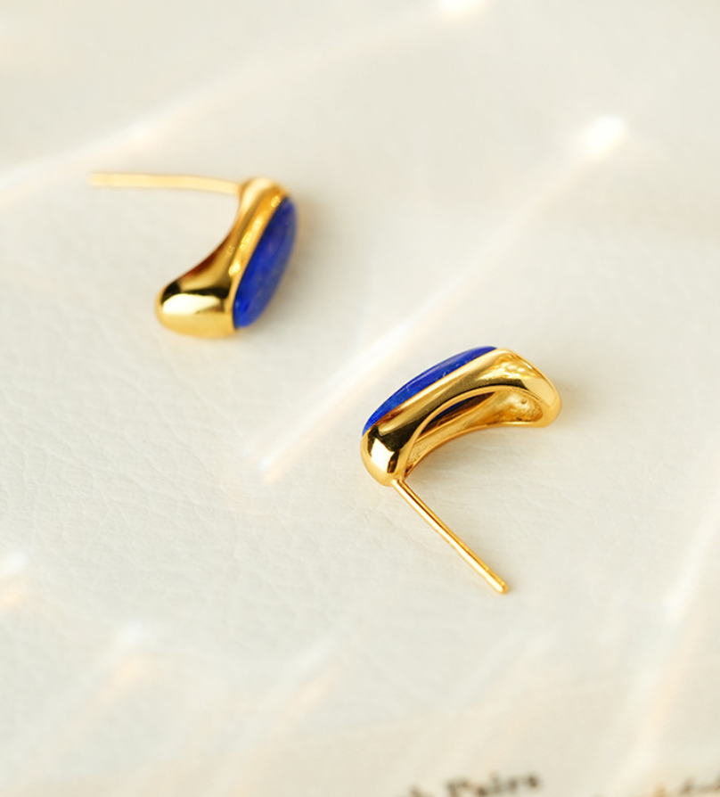 Lapis Lazuli Slim Stud Earrings