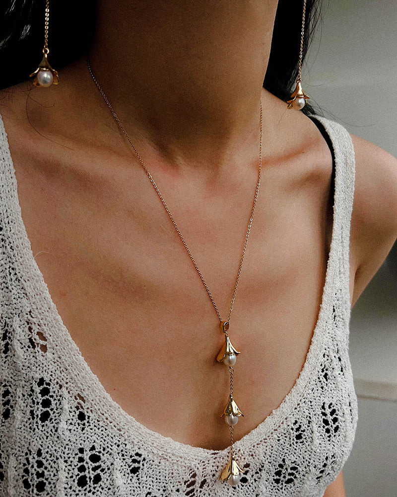 Lily of the Valley Freshwater Pearl Lariat Necklace