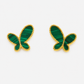 Malachite Butterfly Stud Earrings – 22K Gold Plated