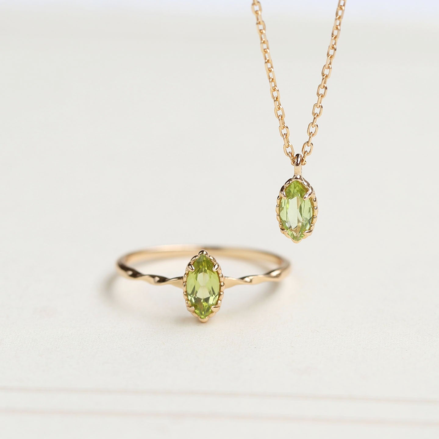 Marquise-Cut Peridot Necklace in 925 Sterling Silver | Minimalist Gold-Plated Pendant