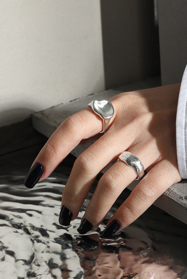 Minimal Textured Open Ring in 925 Sterling Silver ｜