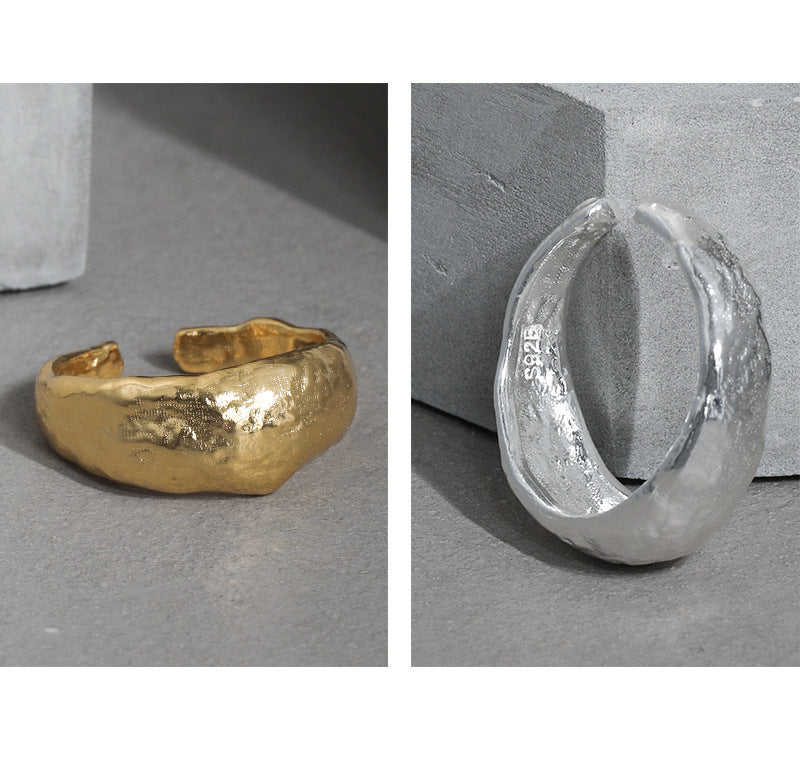 Minimal Textured Open Ring in 925 Sterling Silver ｜