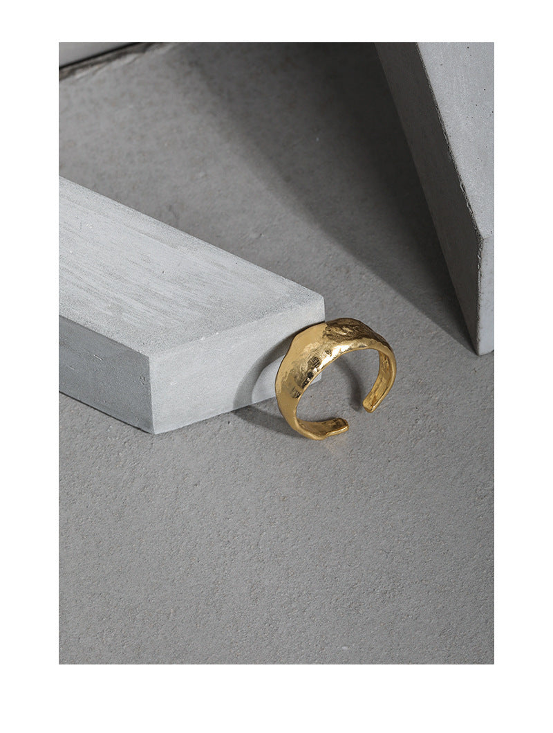 Minimal Textured Open Ring in 925 Sterling Silver ｜