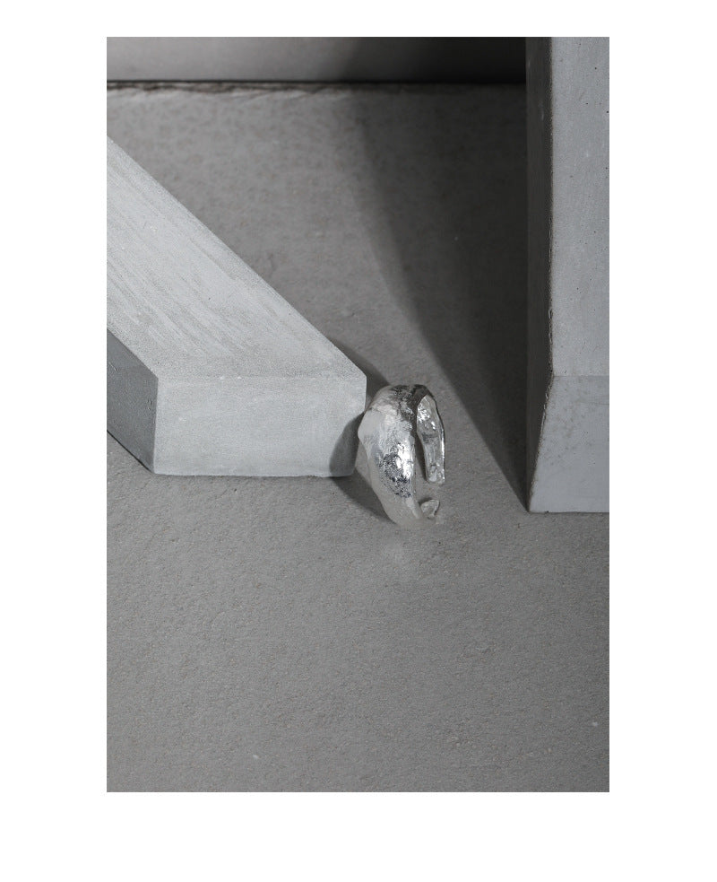 Minimal Textured Open Ring in 925 Sterling Silver ｜