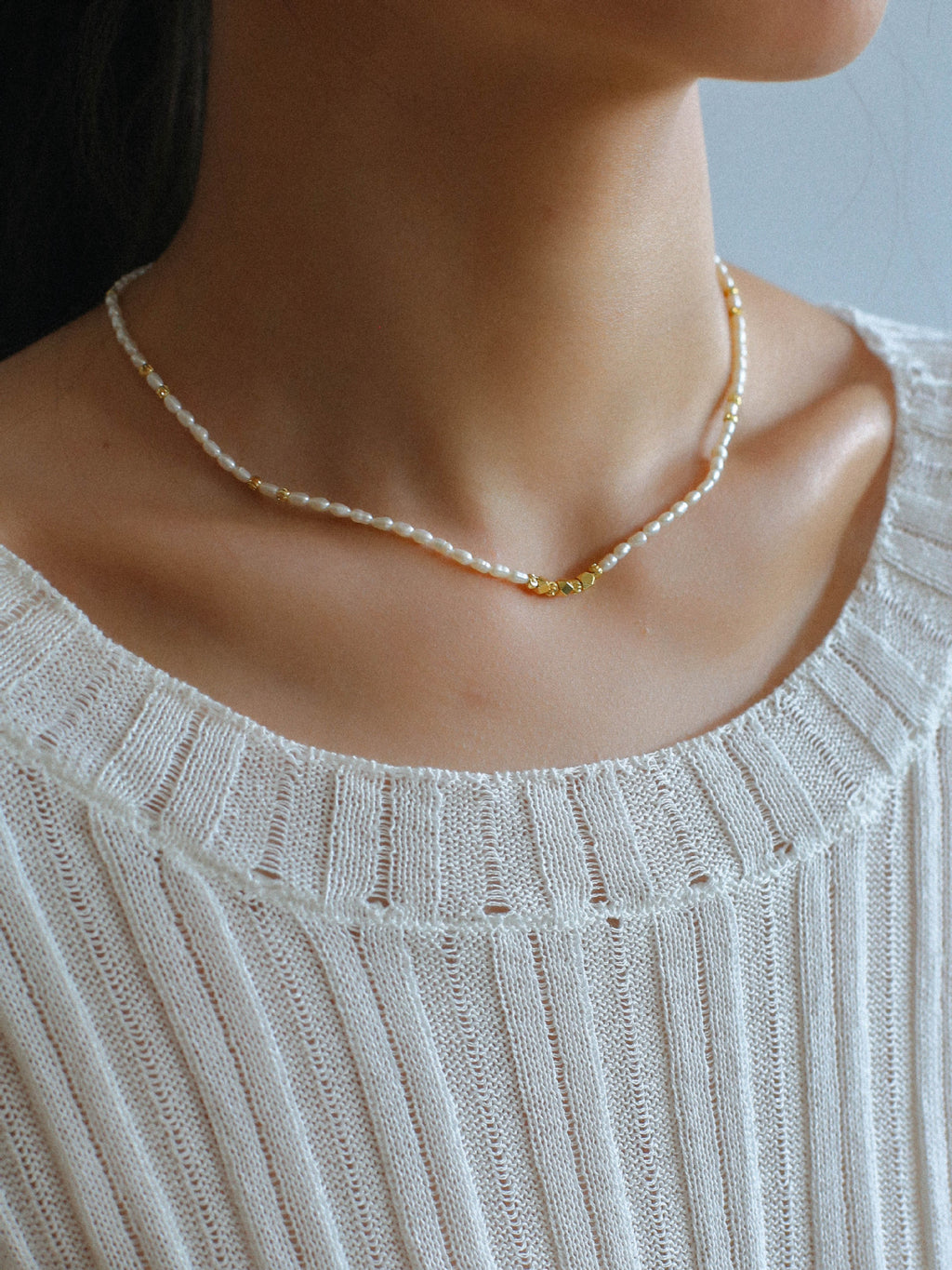 Minimalist Gold Bead Freshwater Pearl Choker Necklace – 18K Gold Plated