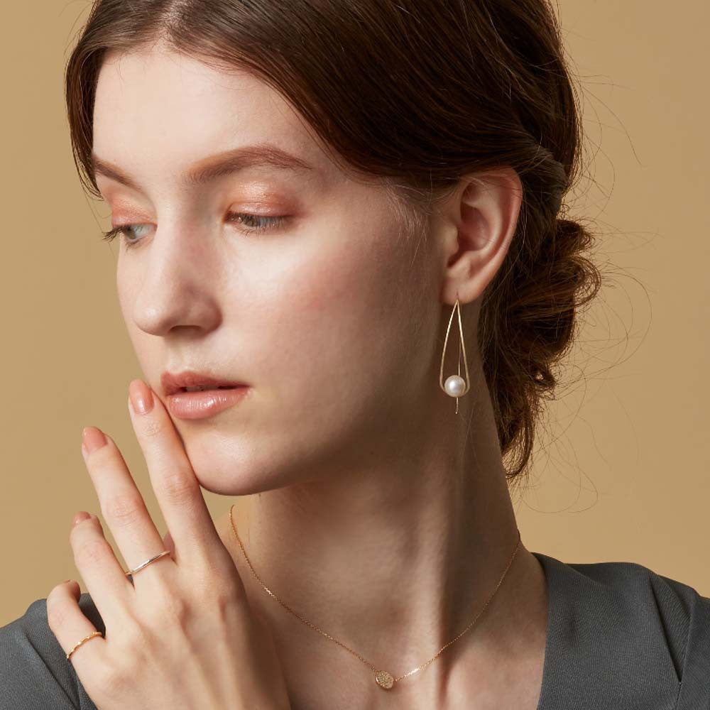 Minimalist Freshwater Pearl Long U-Shaped 925 Silver Earrings