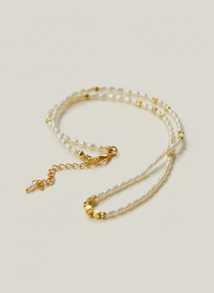 Minimalist Gold Bead Freshwater Pearl Choker Necklace – 18K Gold Plated