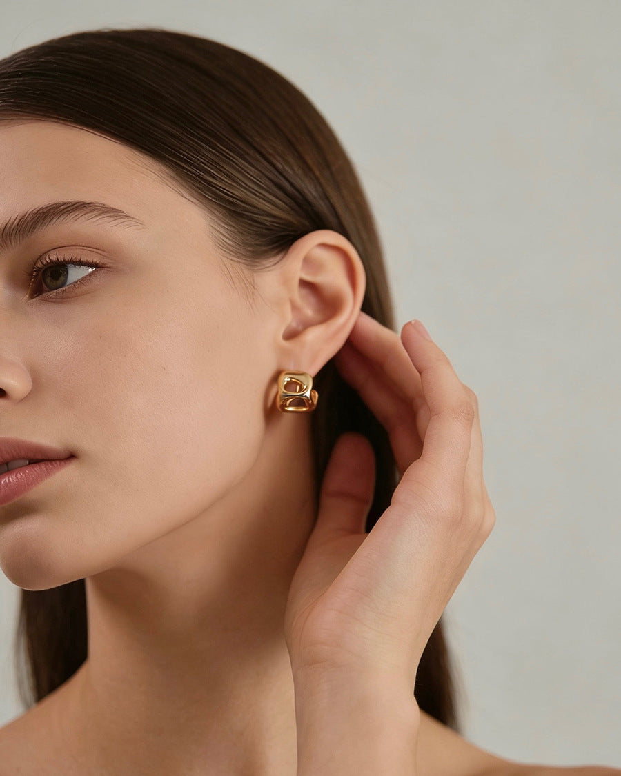 Modern Hollow Cube Stud Earrings