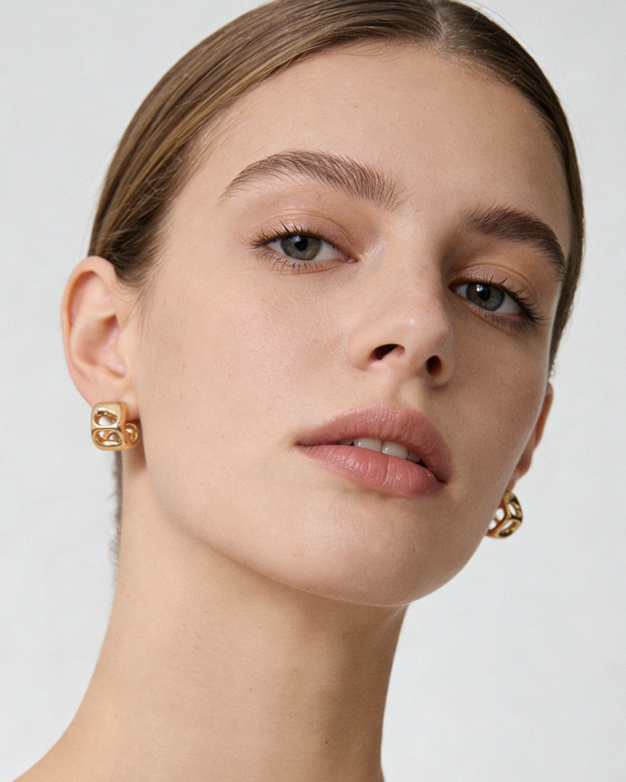 Modern Hollow Cube Stud Earrings