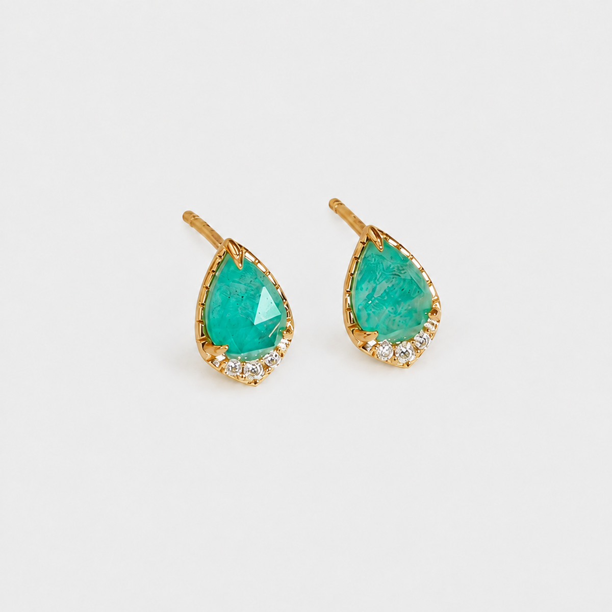 Pearl Cut Natural Amazonite & Quartz Doublet Stud Earrings in Gold Plated Silver