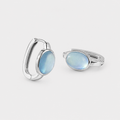 Natural Aquamarine Huggie Hoop Earrings | 925 Sterling Silver Oval Hoops