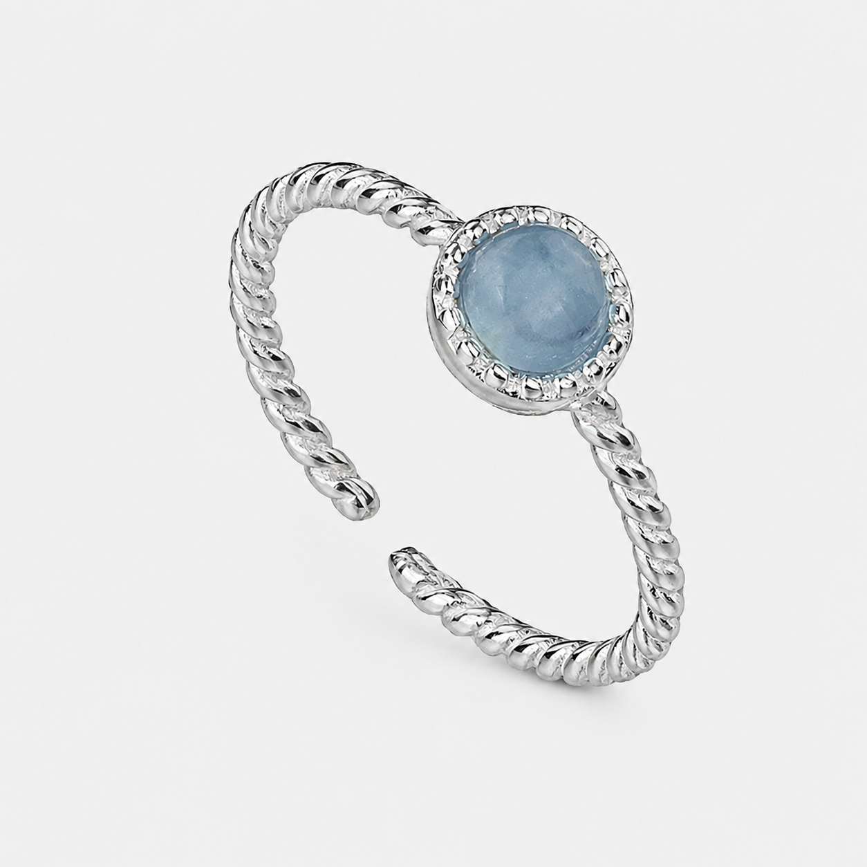 Natural Aquamarine Adjustable Ring | Twisted 925 Sterling Silver Ring