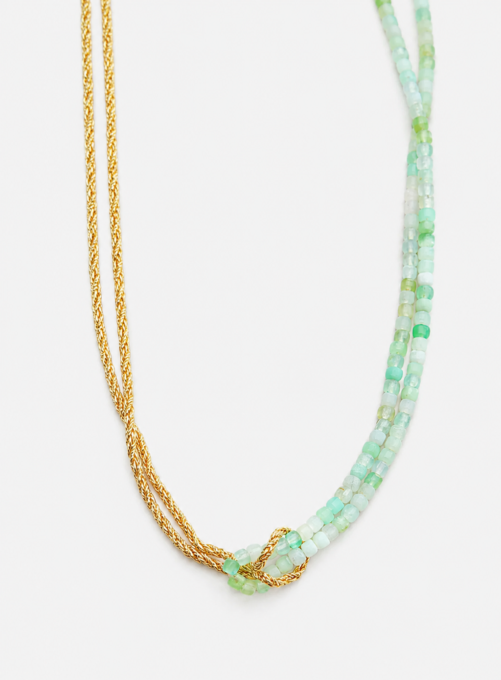 Natural Chrysoprase & Gold Double-Strand Knotted Choker Necklace