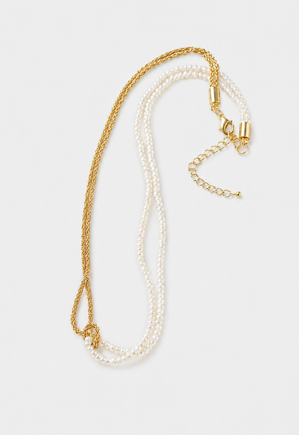 Natural Freshwater Pearl & Gold Double-Strand Knotted Choker Necklace