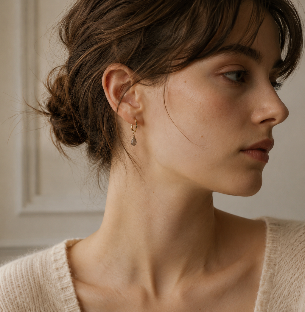 Natural Labradorite Convertible Hoop Earrings