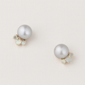Natural Labradorite & Grey Freshwater Pearl Stud Earrings