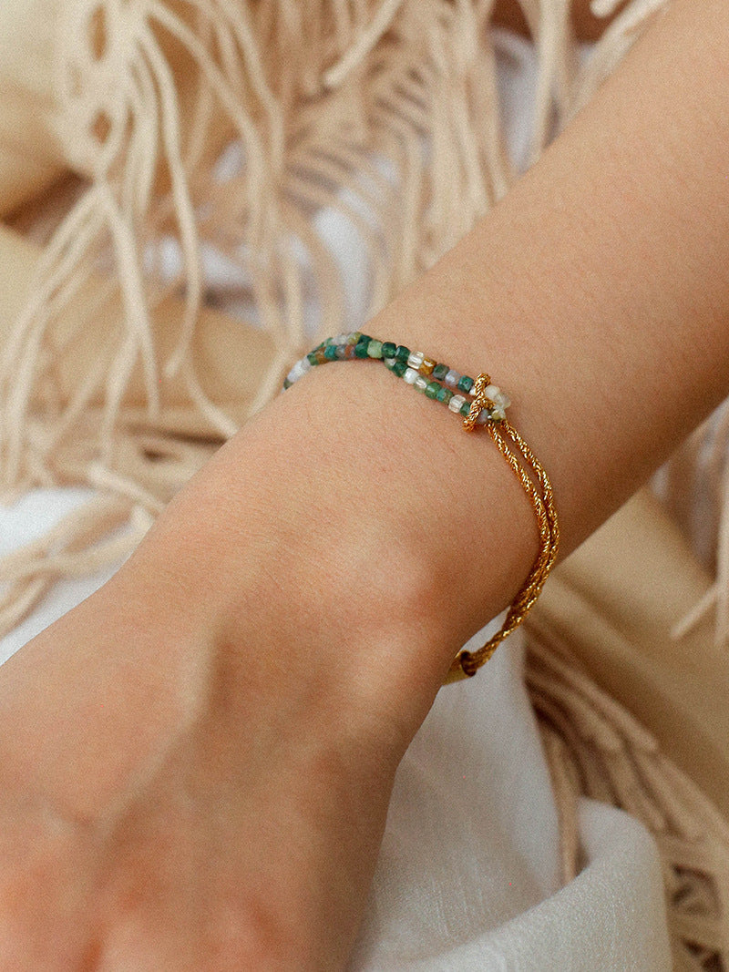 Natural Moss Agate Double Strand Bracelet