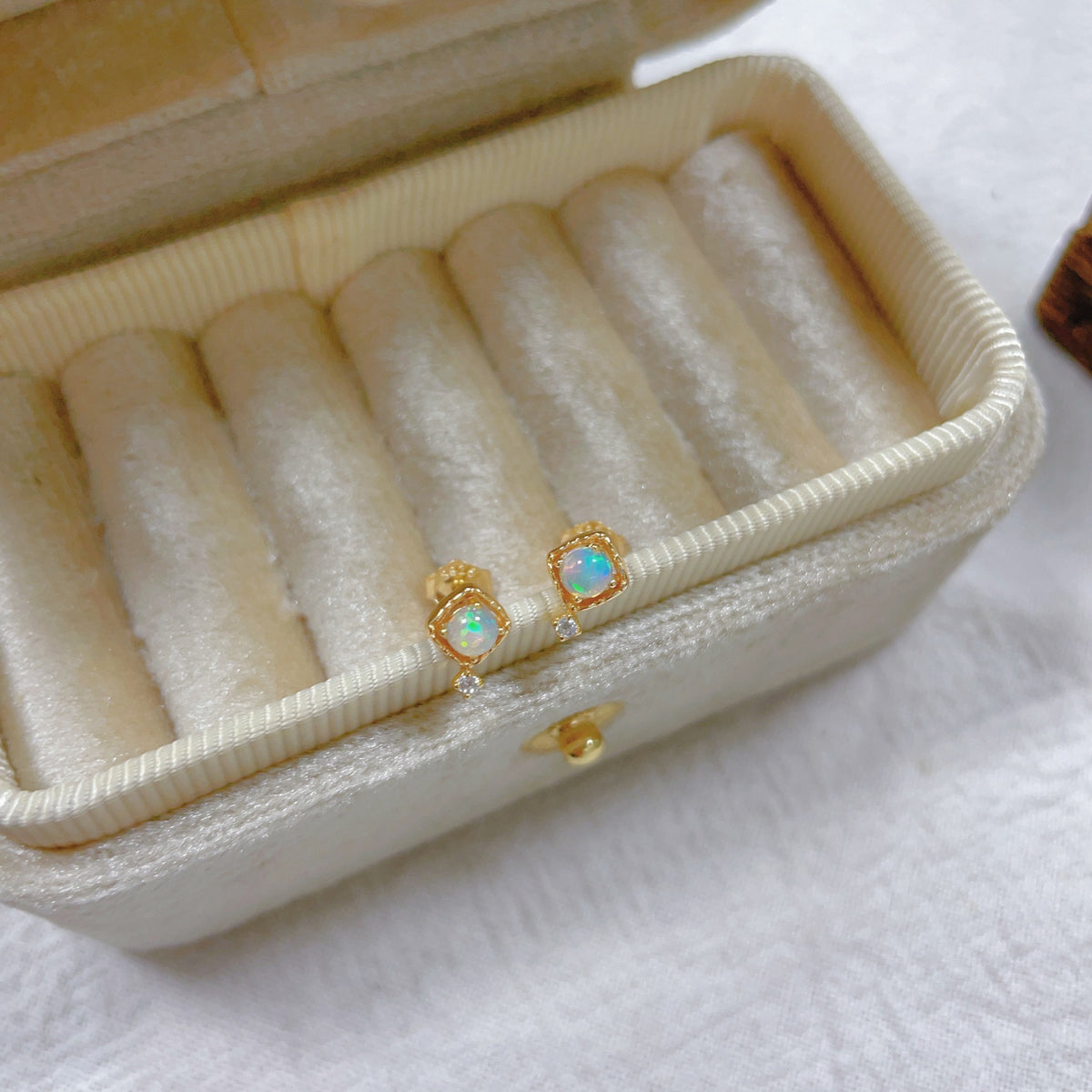 Natural Opal Geometric Stud Earrings in Gold Plated Silver