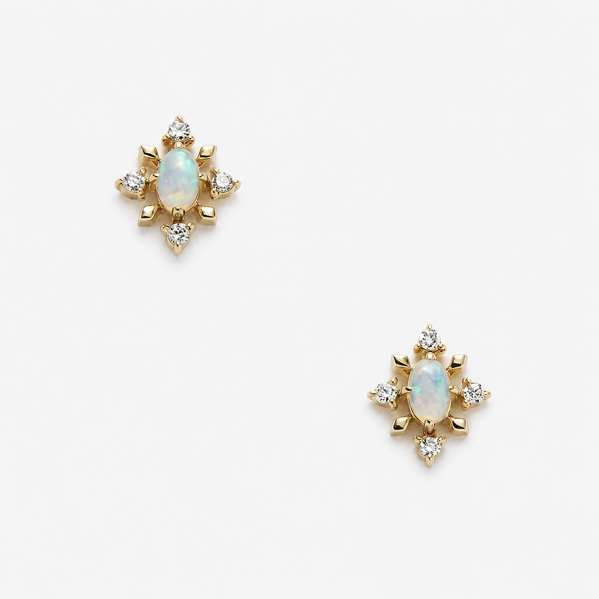 Natural Opal Snowflake Stud Earrings in Gold Plated Silver